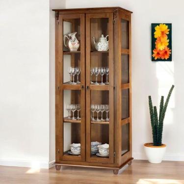 Imagem de Cristaleira Rústica De Madeira 3 Prateleiras Pés Torneados - Imbuia Glazer