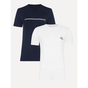 Imagem de Kit Camisetas Calvin Klein Jeans | Sash e Mono Logo Re Issue Azul Marinho/Branca 2UN-Masculino