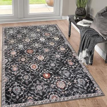 Imagem de KILOCOCO Tapete marroquino lavável para sala de estar 7,5 x 12,5 cm, vintage, floral, interior, antiderrapante, tapete de entrada, tapete de cozinha para lavanderia, sala de jogos, escritório,