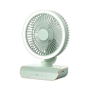 Imagem de Ventilador Multifuncional de Mesa USB Recarregável Automático para Ambiente Residencial e Escritório com Iluminação 5 Ajustes Controle Remoto Base Pod