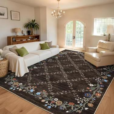 Imagem de GarveeHome Tapete de área de 22 x 30 cm para sala de jogos, quarto de crianças, lavável à máquina, tapetes florais coloridos para berçário, tapetes antiderrapantes de pelo baixo para quarto, sala de