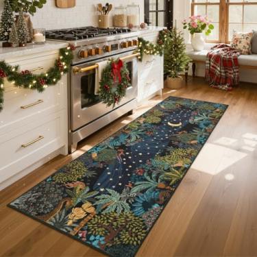 Imagem de GarveeHome Tapete de corredor lavável na selva de 5 x 15 cm para cozinha, tapete de corredor com estampa de animal macio, antiderrapante, verde, tapete de entrada para casa de fazenda, tapete