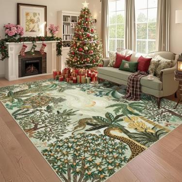 Imagem de GarveeHome Tapete de área de 15 x 23 cm, verde selva, lavável para sala de estar, quarto, tapete macio, antiderrapante, com estampa animal, tigre, tapete interno, sala de jantar, sala de jogos