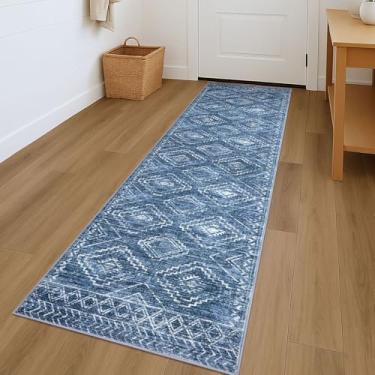 Imagem de KILOCOCO Tapete de corredor de corredor 5 x 18 cm para corredores lavável tapete antiderrapante de borracha para quarto, cozinha, sala de estar, lavanderia, tapetes boho, azul marinho