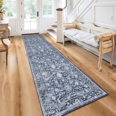Imagem de KILOCOCO Tapete de corredor 6 x 30 cm impresso vintage floral tapete lavável corredor de cozinha macio antiderrapante corredor de pilha baixa para corredores tapete de lavanderia tapete boho