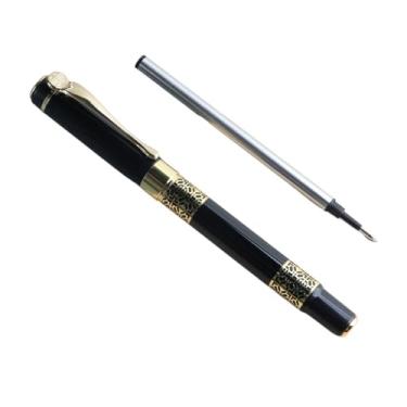 Imagem de TPUOTI Caneta de gel de metal estilo clássico chinês caligrafia escrita assinatura presente caneta estudante papelaria escritório (1 caneta - 5 refil - preto, preto)