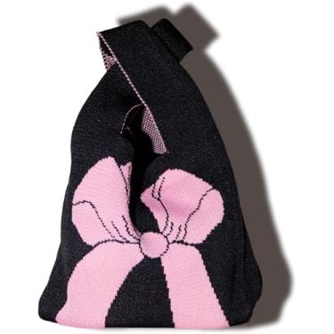 Imagem de Bolsa feminina de malha listrada elegante - Design casual de crochê com forro de poliéster, parte superior aberta perfeita para compras e viagens