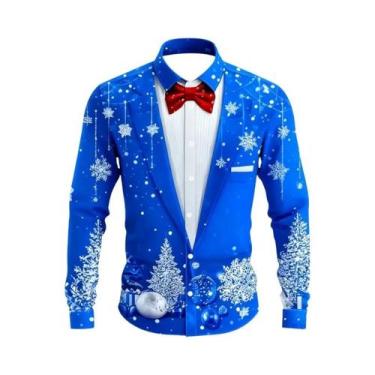 Imagem de Camisa Masculina De Natal De Manga Longa Com Lapela Casual Moda Festa 