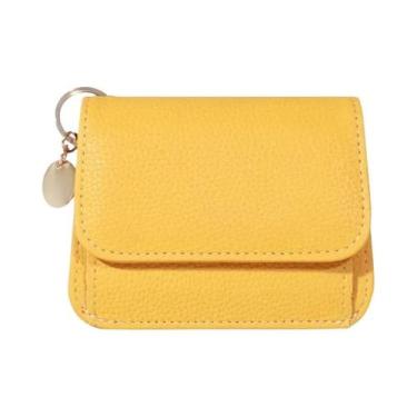 Imagem de Carteira Curta Vintage Feminina De Cor Sólida Portátil Bifold Porta Mo