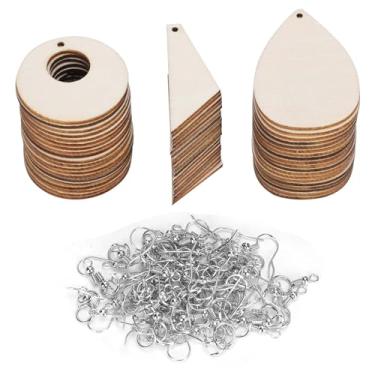 Imagem de Brincos de madeira inacabados em branco DIY pingentes elegantes materiais feitos à mão para amantes de artesanato fabricação de joias lágrima de madeira redonda lascas de madeira