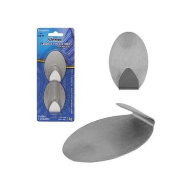 Imagem de Cabide Gancho Inox Metal Oval Autoadesivo Com 2 Pecas - Western