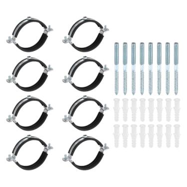 Imagem de HARFINGTON Conjunto de 8 ganchos de tubulação de anel dividido 3-9/16" (90 mm) chapa de aço galvanizado montagem no teto braçadeira de tubo ajustável com parafuso e tubo de expansão para encanamento