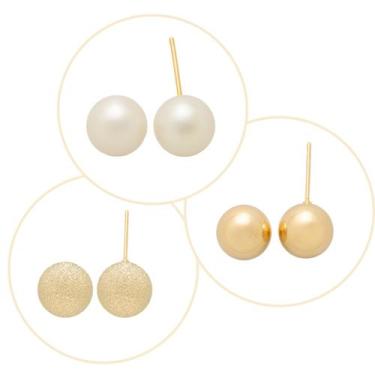 Imagem de Brinco Kit Bolas Trio 3 Pares Semi Joias Banhado Ouro 18k - Stella Sem