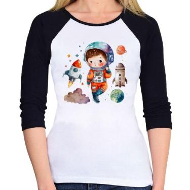 Imagem de Baby Look Raglan Astronauta Criança e Foguetes Manga 3/4 - Foca na Mod