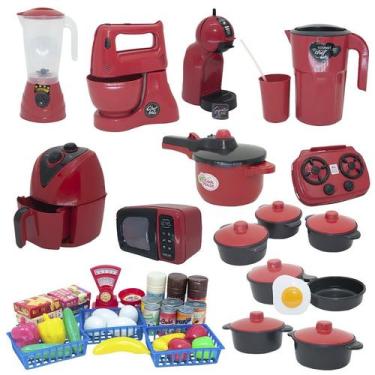 Imagem de Cozinha Brinquedo Vermelho Mercado Jogo Panela Air Fryer 51p - CLICKCO