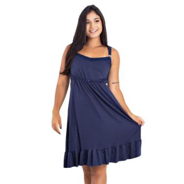 Imagem de Camisola Amamentação Microfibra e Renda Pós Parto Mamãe Bebê, Marinho,