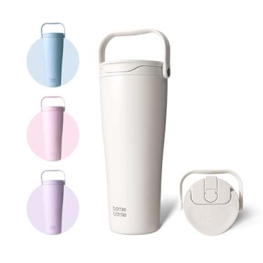 Imagem de BOTTLE BOTTLE Copo isolado com alça e tampa de palha, garrafa de água à prova de vazamento de aço inoxidável de 850 g para bebidas quentes e frias, adicione gelo sem desparafusar, livre de BPA para