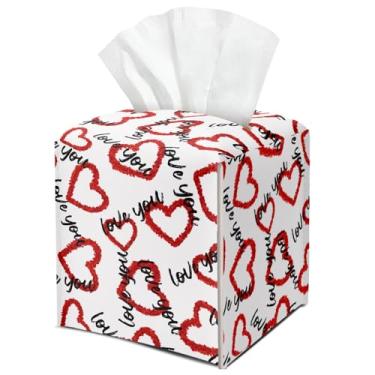 Imagem de Capa de caixa de lenços de papel quadrado bonito de couro vermelho amor coração decoração de dia dos namorados para mesa, cozinha, carro, banheiro, quarto, escritório, presentes para mulheres