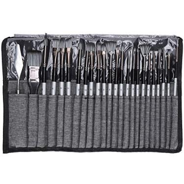 Imagem de Conjunto de pincéis de pintura de 24 unidades Nylon Lã Cabo de madeira com bolsa de lona para aquarela acrílica Pintura a óleo Arte Artesanato Hobby Artistas Estudantes (Cinza)