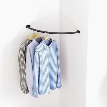 Imagem de Cabide curvo para varão de armário - Arara de roupas sem broca, 50 x 50 cm (19,6 "x19,6"), tubo de guarda-roupa preto para pendurar roupas, organizador de roupas com economia de espaço