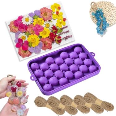 Imagem de Kit de moldes de sabão de uva de silicone com flores secas prensadas e molde de sabonetes requintados de corda de 100 metros para presente (sem sabão)