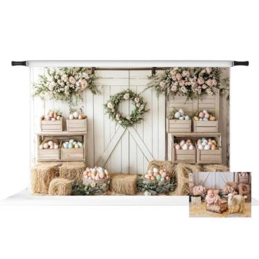 Imagem de Kate Pano de fundo de porta de celeiro de Páscoa para fotografia, decorações florais de primavera, adereços para fotos festivas, 3 x 2 m