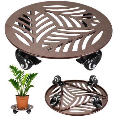 Imagem de 1 pacote grande de metal para plantas com rodas 33 cm suportes de plantas com rodízios para vasos de flores com rodas, rolos de ferro à prova de ferrugem, porta-copos para uso interno e externo