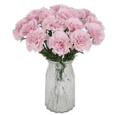 Imagem de Fqueelvys 16 peças de flores artificiais de cravos rosa 35 cm flores de seda de cravo falso com haste flores de cravos falsos para mesa de casa decoração de casamento arranjos florais (rosa escuro)