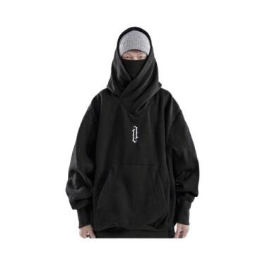 Imagem de Moletom Masculino Oversized Com Gola Alta Estilo Ninja Japonês, Bordad