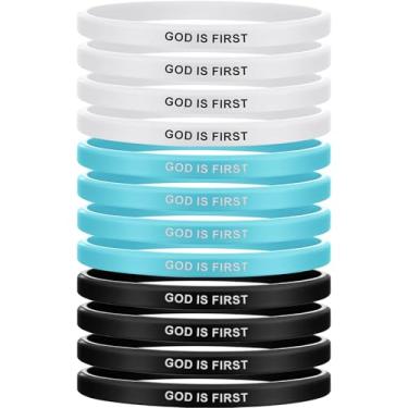 Imagem de Jerify 12 pulseiras de borracha cristã God Is First, versículos bíblicos, pulseiras motivacionais para mulheres, homens, presentes de fé, 7.95 x 0.2 inches, Borracha, Sem Pedra Preciosa