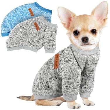Imagem de Pacote com 3 suéteres para cães pequenos, meninas, meninos, roupas de lã de inverno, quente, macio, para cães, gatos, roupas para animais de estimação (cinza + azul claro, grande)
