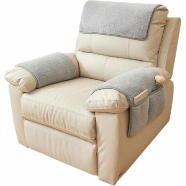 Imagem de Protetor de apoio de braço para poltrona reclinável com bolso lateral deslizante, elástico e com compartimento para guardar objetos. Ideal para sofás e poltronas reclináveis.