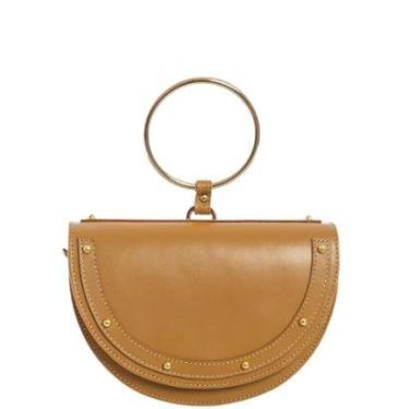 Imagem de Bolsa Argola Mostarda em Couro Legítimo com Alça Removível Leopoldine-Feminino