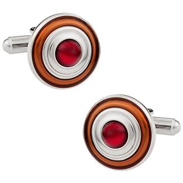 Imagem de Abotoaduras esmaltadas redondas laranja e vermelha com caixa de apresentação Cuff-Daddy