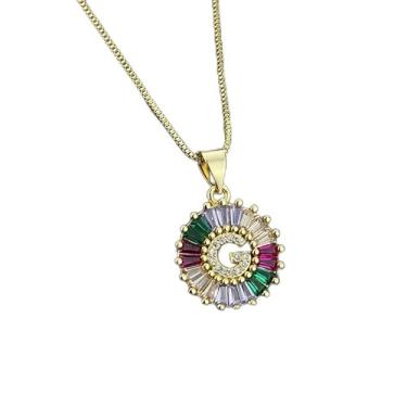 Imagem de 1 colar com pingente de zircão geométrico simples com incrustação em forma de G de cobre banhado a ouro e conjunto com a letra G, adequado para uso diário, como presente ou para festas