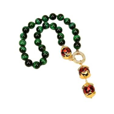 Imagem de SQGGMOAUSC Colar de vidro murano vermelho com olho de tigre verde de 48 cm, pingente de contas de borda banhada a ouro, estilo festa, gola