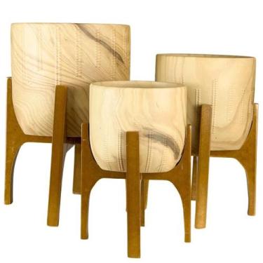 Imagem de Kit com 3 Vasos Linha Genebra com Suporte de Madeira Alto - Alpe & Ari