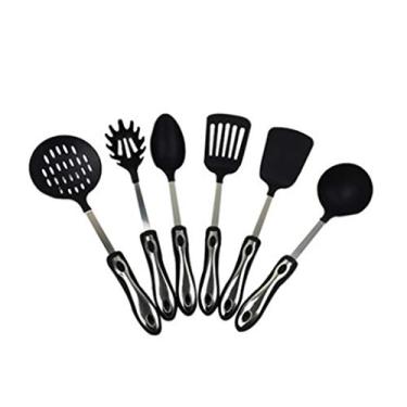 Imagem de U5GAAALPPQ9 Espátula antiaderente para cozinha, colher de silicone, conjunto de 6 peças, cabo de aço inoxidável, utensílios de mesa de nylon