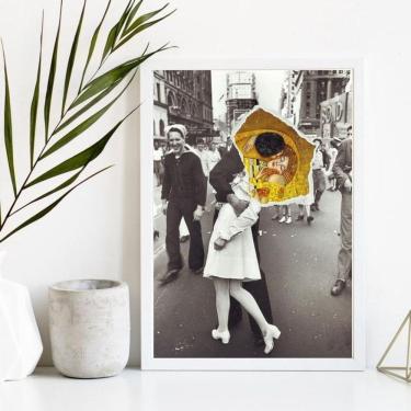 Imagem de Quadro decorativo O Beijo 24x18cm - Vidro, Moldura: preta