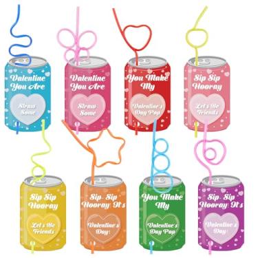Imagem de Hxezoc 32 Pieces Valentine's Day Cards Curling Straws with Valentine's Cards Bulk, Valentine's School Classroom Exchange Gifts for Kids Valentine Prizes Supplies