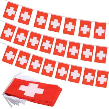 Imagem de Bandeira da Suíça, pequenas mini bandeiras suíças decoração patriótica para festas e eventos esportivos em sala de aula, 90 metros e 30 bandeiras