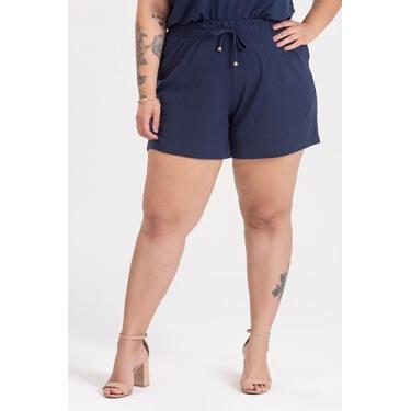Imagem de Shorts Feminino Plus Size Malha Canelada - Serena, Marinho, G8