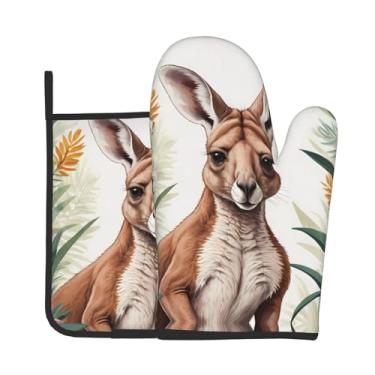 Imagem de Conjunto de 2 peças de luvas de forno com estampa canguru, adequado para cozinhar, assar e grelhar ao ar livre