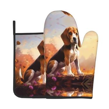 Imagem de Conjunto de 2 peças de luvas de forno estampadas Nerdy Beagle, adequado para cozinhar, assar e grelhar ao ar livre