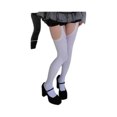 Imagem de Meias Femininas De Veludo Com Faixa Larga E Ligas, Estilo Lolita Y2K J