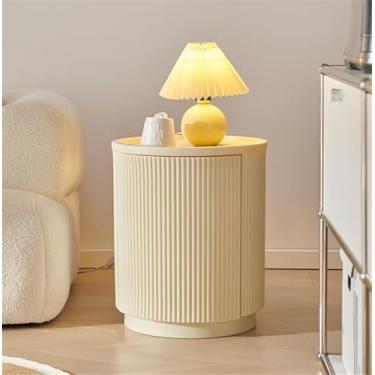 Imagem de Mesa de canto redonda moderna - mesa de cabeceira de armazenamento de 2 camadas com porta única, design minimalista para sala de estar, quarto ou varanda, mesa lateral funcional para decoração de casa