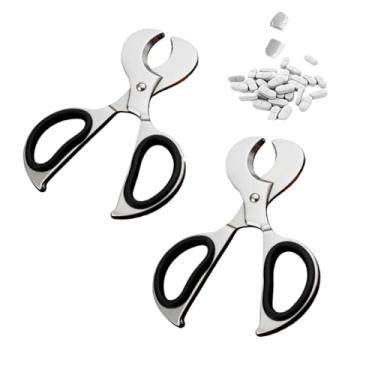 Imagem de Cortador de comprimidos em forma de tesoura, 2 peças, divisor de comprimidos de aço inoxidável, divisor multifuncional para comprimidos pequenos e grandes, charuto