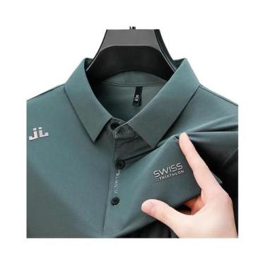 Imagem de Camisa Polo Masculina Casual De Negócios Com Manga Curta, Cor Sólida, 