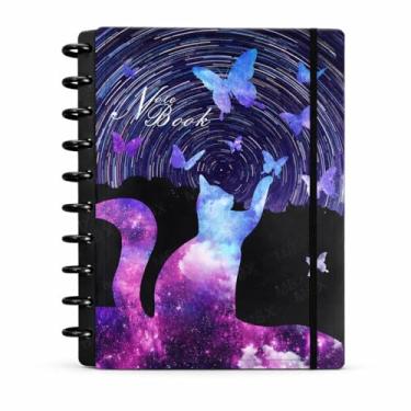 Imagem de Caderno Agenda B5 Sistema de Discos, Capa Dura Galáxia Folhas Removíveis, Fechamento com Elástico Inteligente, Escola Trabalho Escritório Organização Fichário (Gatinho)