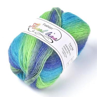 Imagem de Fio de tricô de lã arco-íris de 1 mm cerca de 335 m/rolo de fio de lã gradiente multicolorido para tricô e crochê